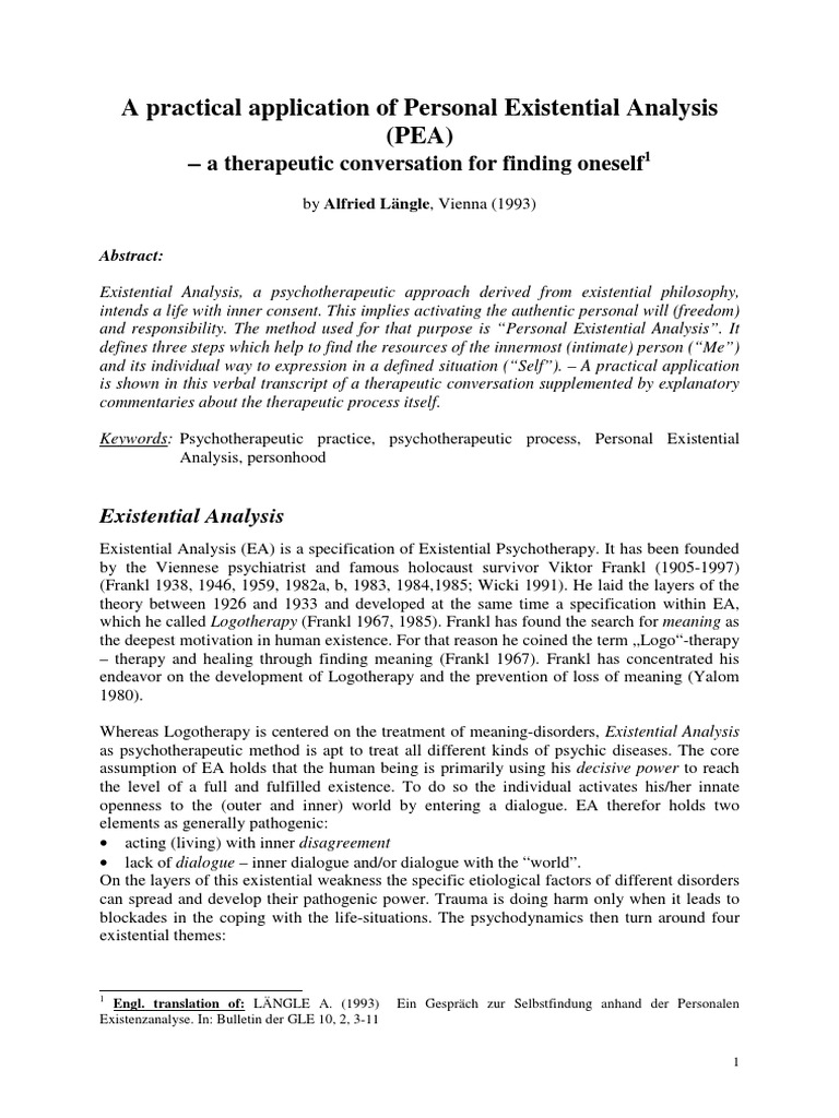 Personal Existential Analysis Guide | PDF | Psychotherapy | Therapy