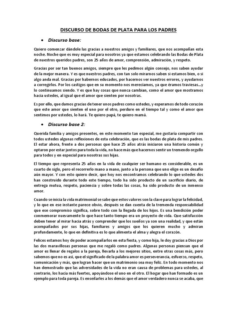 Discurso de Bodas de Plata Para Los Padres