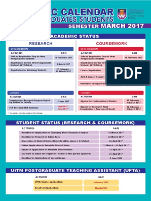 Kalendar Akademik Pascasiswazah Sem 2 20172018, PDF, Tuition Payments