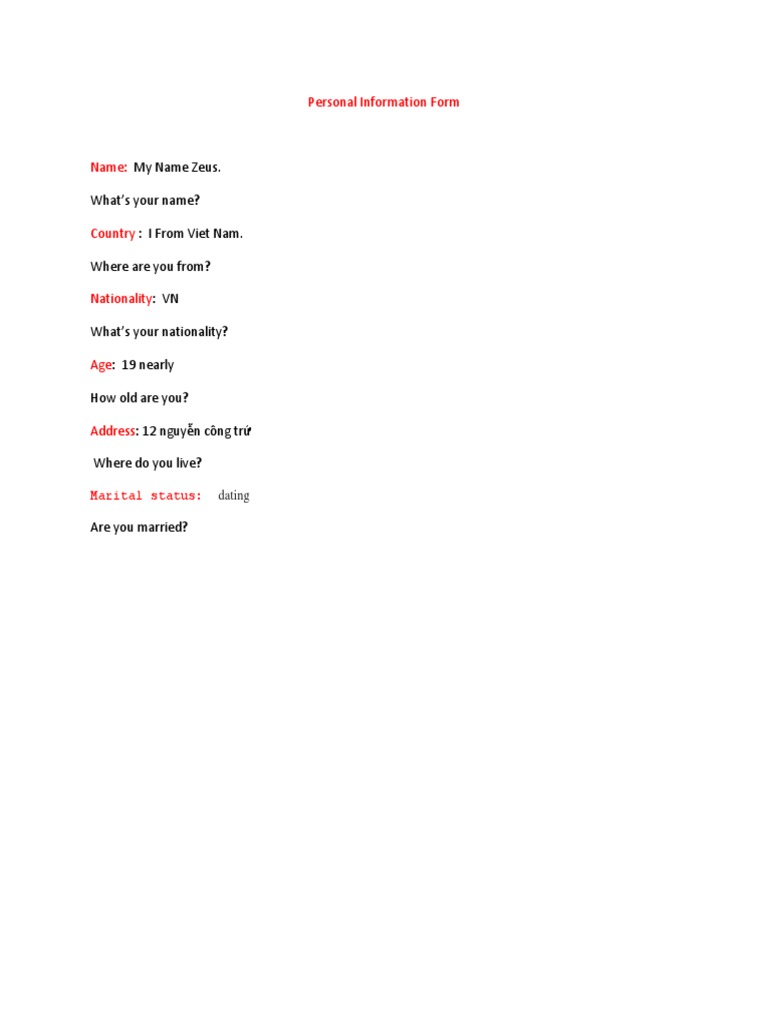 Personal Information Form Template | PDF | Law