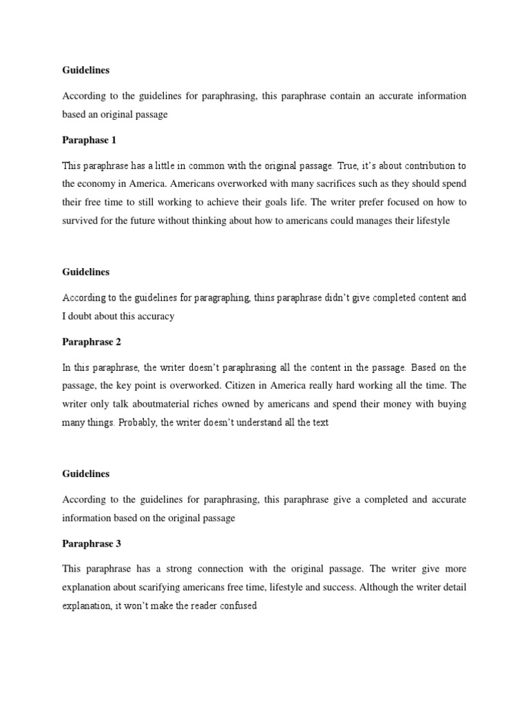 Paraphrasing Guidelines and Examples | PDF