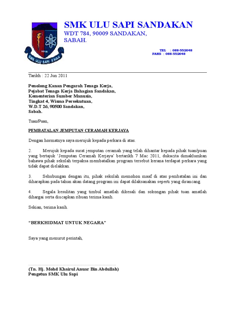 Surat Cancel Crmah Kerjaya
