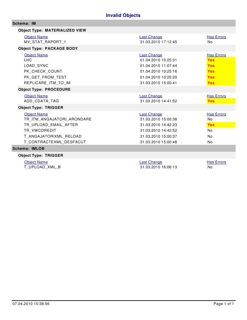 Invalid Database Objects Report | PDF