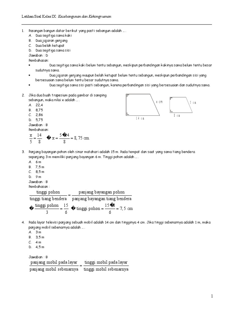 273496744 Soal Dan Pembahasan Kesebangunan Dan Kekongruenan Kelas IX