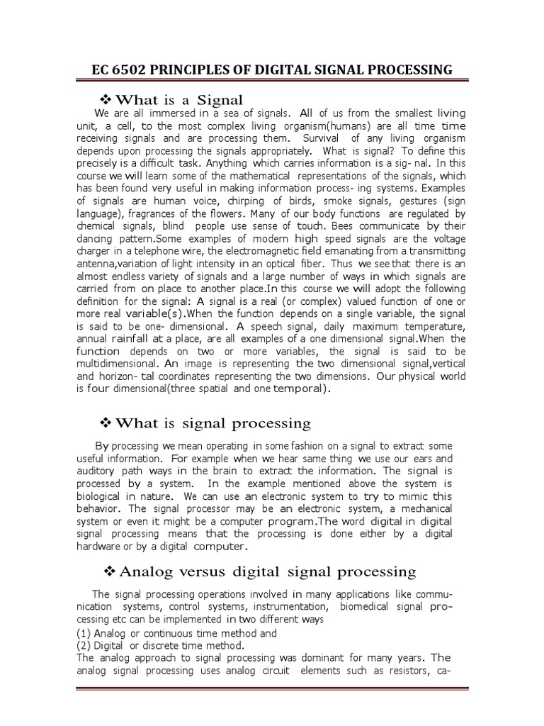 EC6502 Principles of Digital Signal Processing Lecture Notes PDF PDF