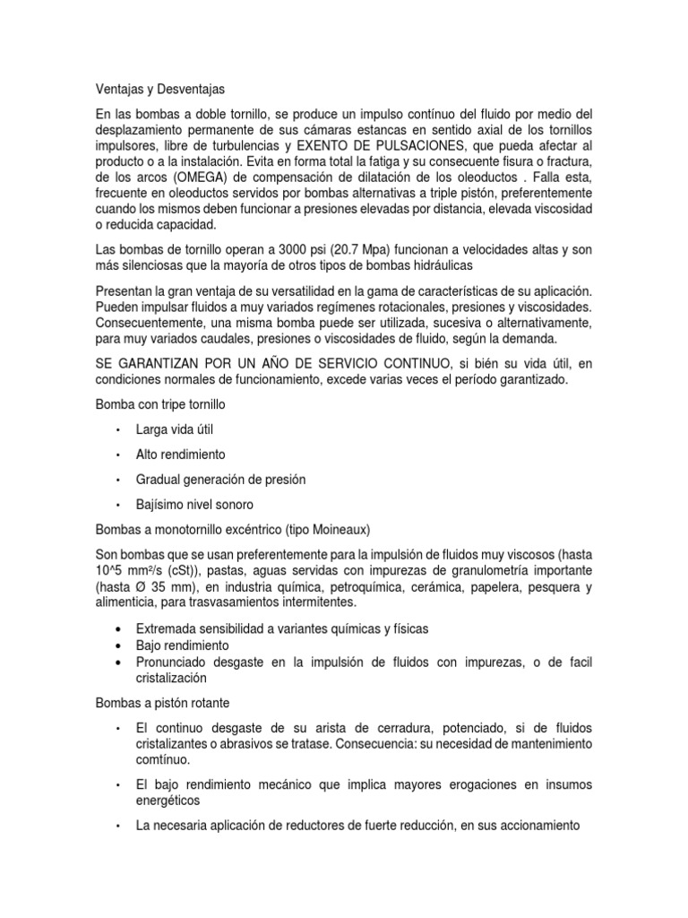Ventajas y Desventajas Bonbas de Doble Tornillo PDF
