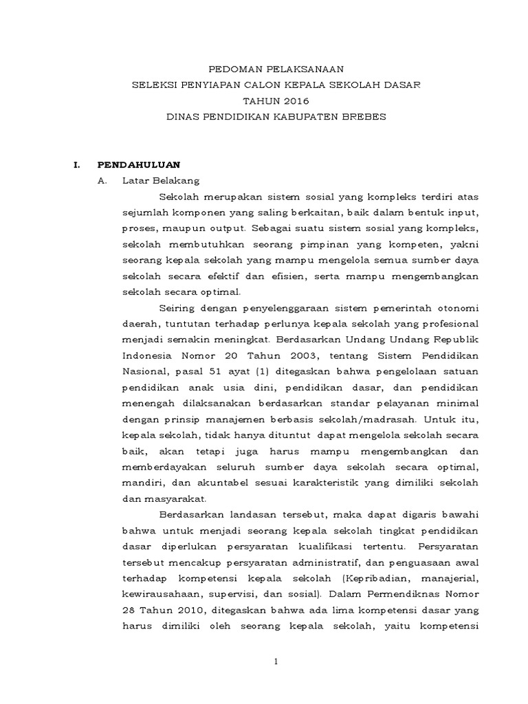 Juknis Seleksi Kepala Sekolah Tahun 2016 Docx