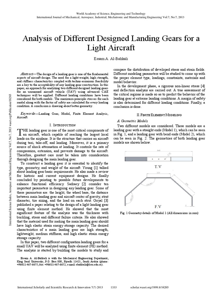 Analysis of Ultralight Aircraft Landing Gear | PDF | Strength Of ...