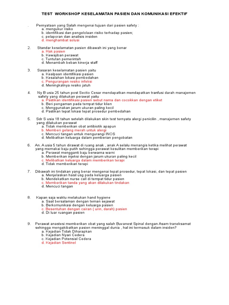 Contoh Soal Komunikasi Keperawatan Beserta Jawabannya