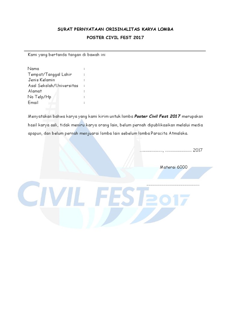Surat Pernyataan Orisinalitas Karya Lomba