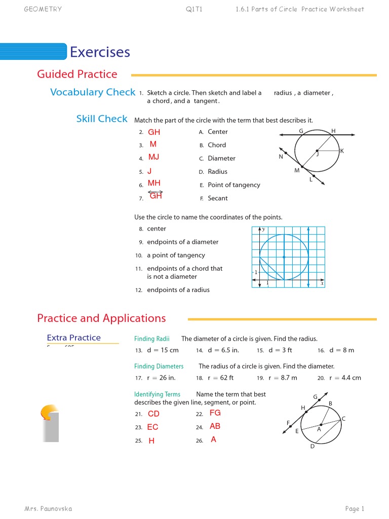 23.23.23 Parts of The Circle  PDF  Circle  Diameter Regarding Parts Of A Circle Worksheet