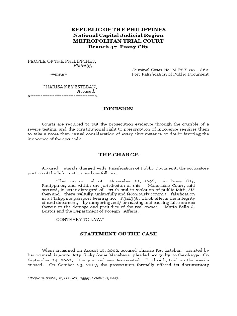 Falsification of Public Document Case | PDF | Presumption Of Innocence ...