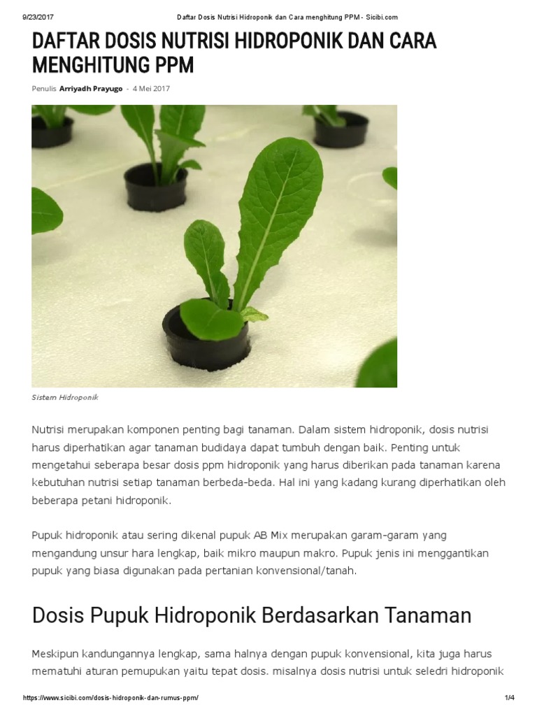 1 Daftar Dosis Nutrisi Hidroponik Dan Cara Menghitung PPM 1 Daftar Dosis Nutrisi Hidroponik Dan Cara Menghitung PPM
