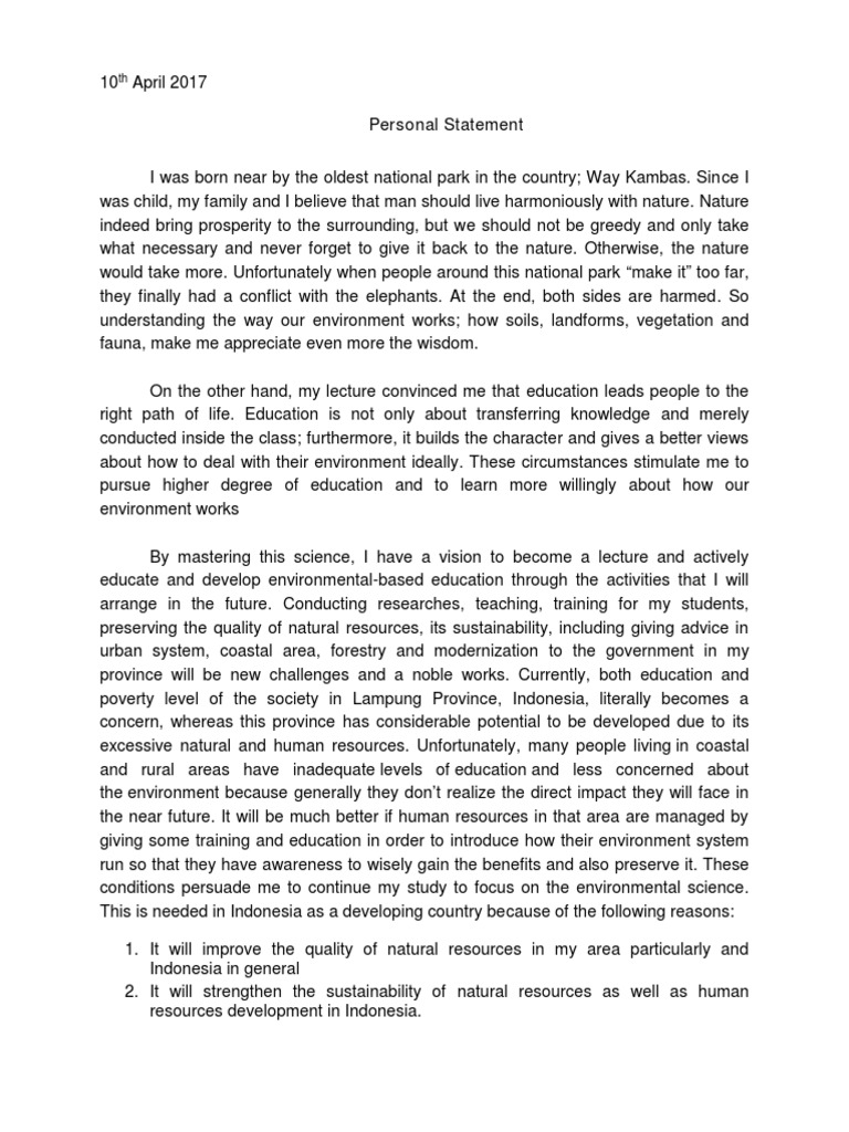 Personal Statement for Environmental Studies | PDF | Sustainability ...