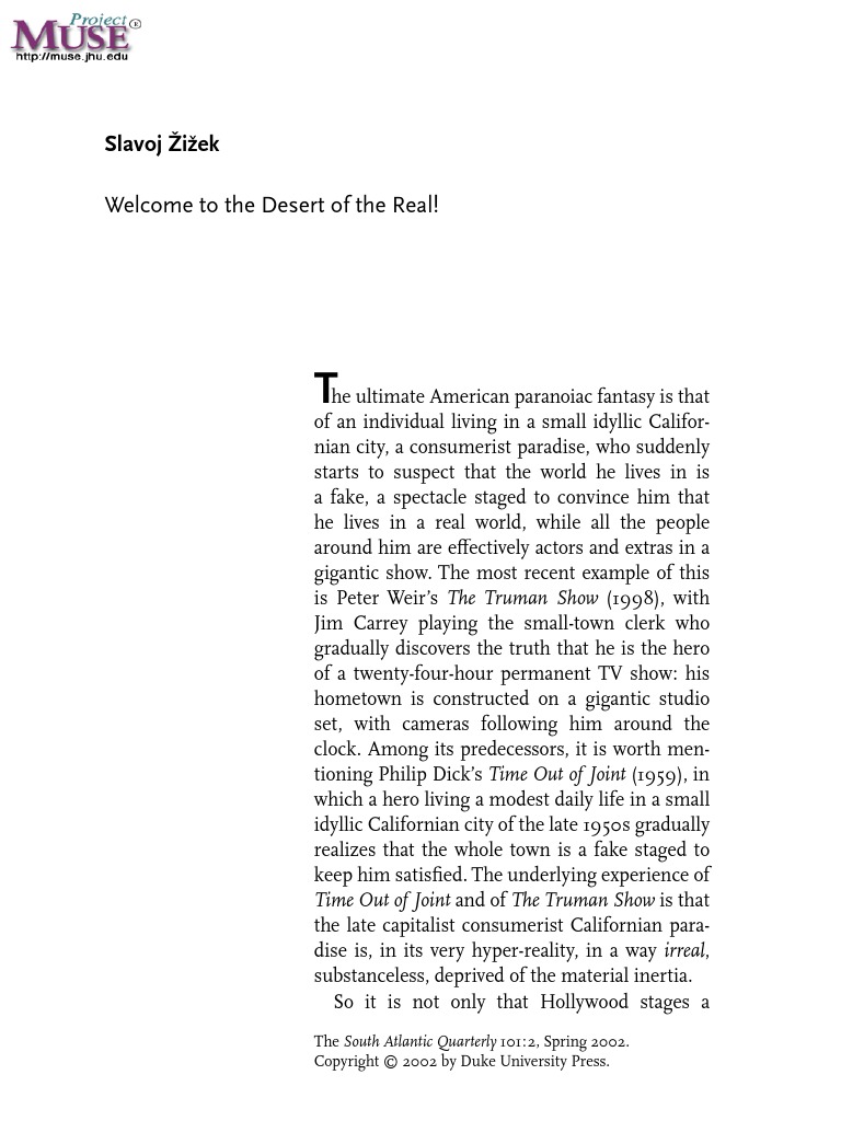 Welcome To The Desert Of The Real By Slavoj Zizek