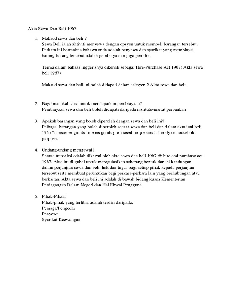 Akta Sewa Dan Beli 1967 Pdf