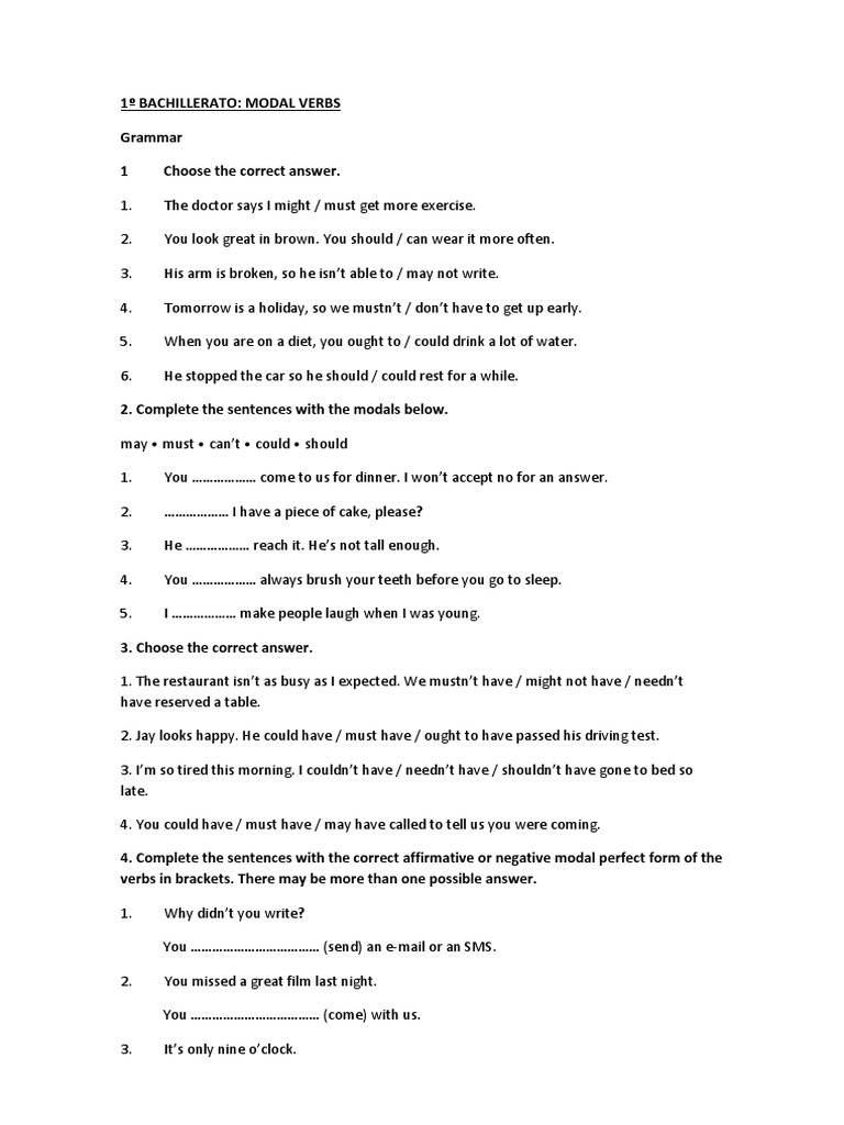 1º Bachillerato Modal Verbs