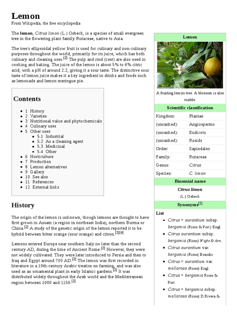Scientific Classification of Lemon | PDF | Lemon | Citrus