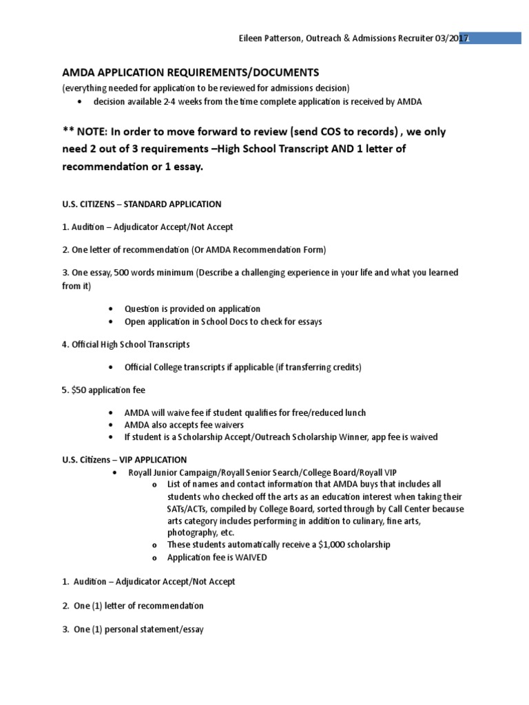AMDA Application Requirements Overview | PDF | Test (Assessment) | Learning