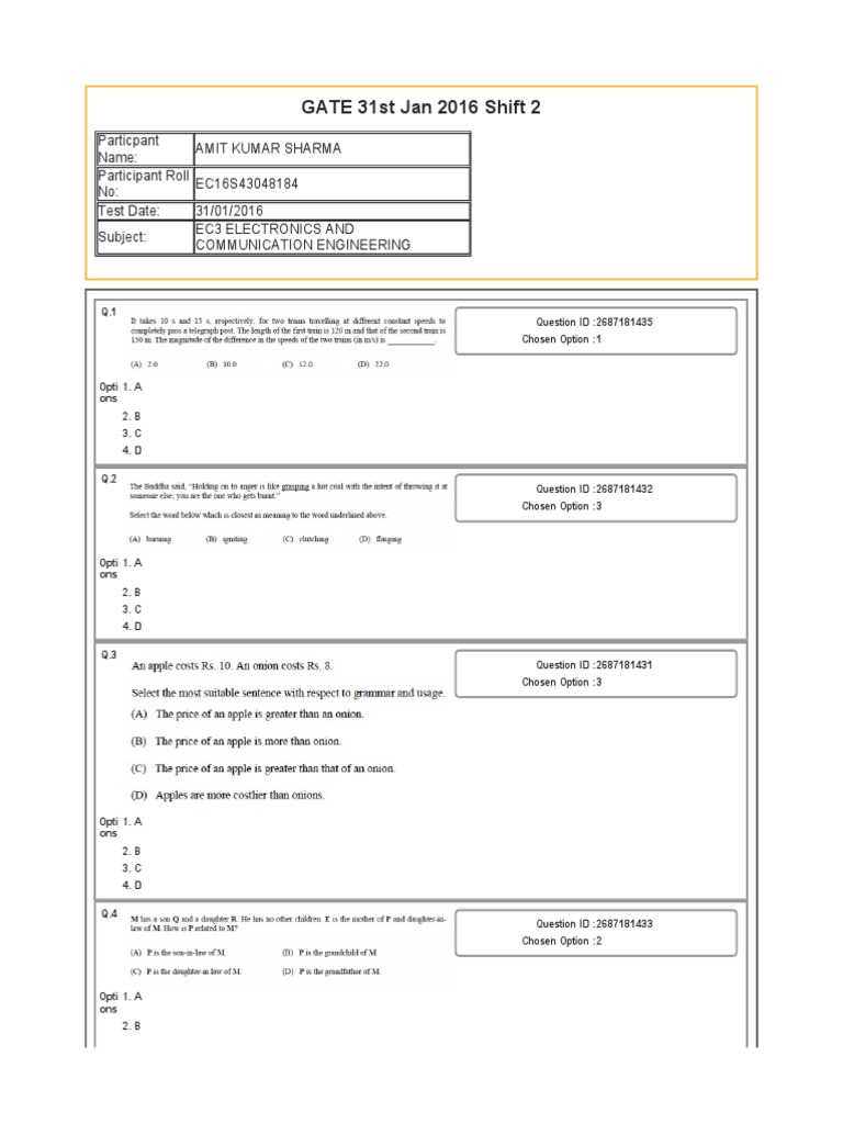 Gate 2016 Response | PDF | Teaching Methods & Materials