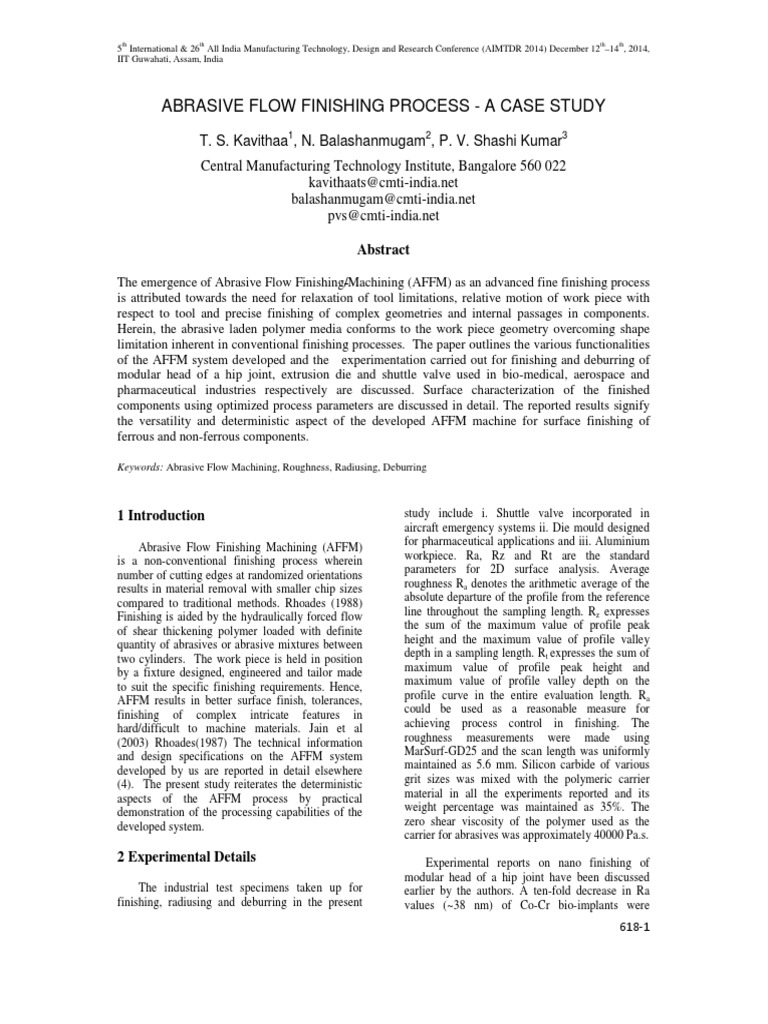 Abrasive Flow Finishing Process A Case Study PDF Surface