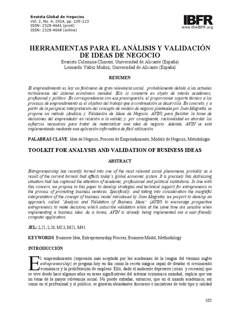 Herramientas para Validar Ideas de Negocio | PDF | Modelo de negocio ...