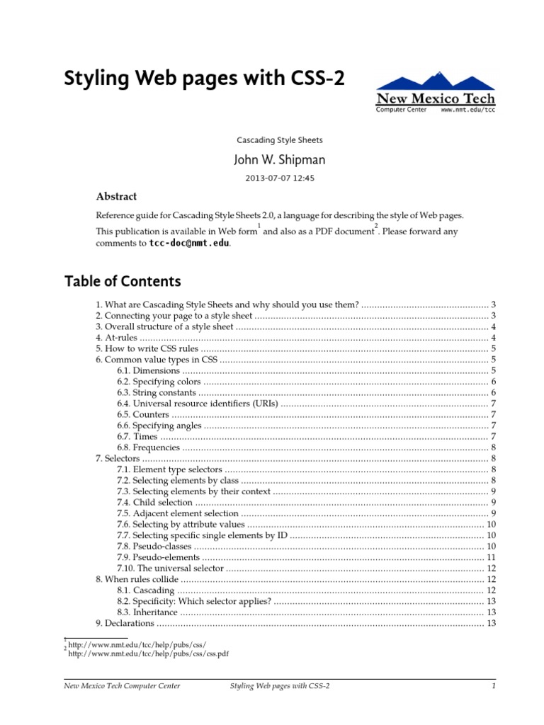 CSS 2.0 Reference Guide for Web Design | PDF | Cascading Style Sheets ...