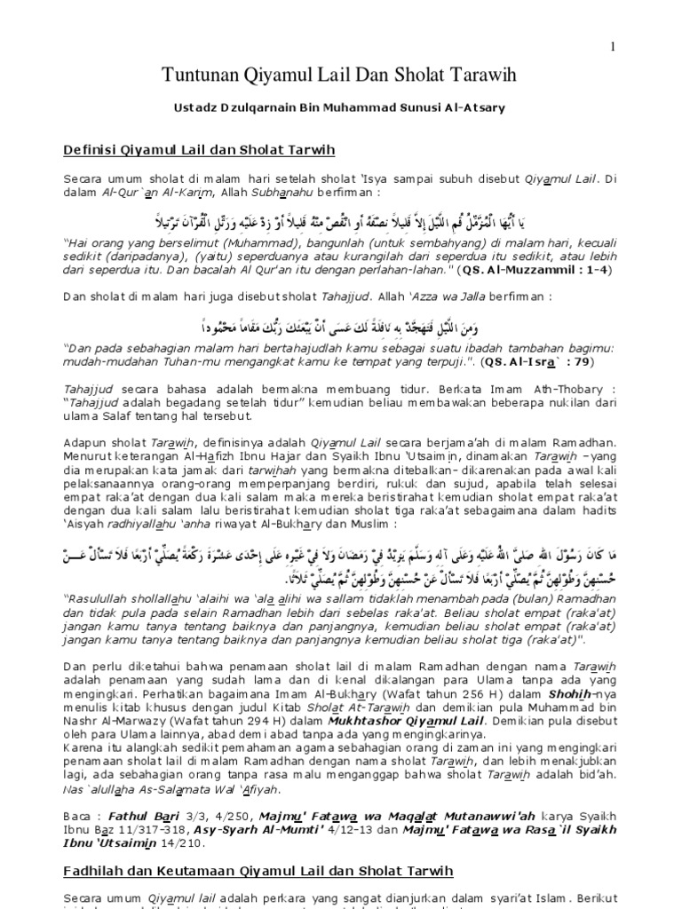 Indahnya Shalat Malam Tuntunan Qiyamul Lail Dan Sholat Tarawih