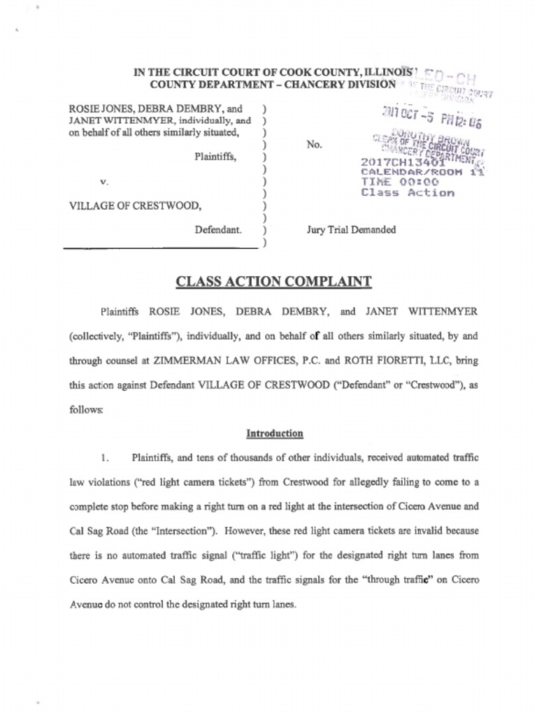 Crestwood Red Light Complaint - Filed.10!5!17 | PDF