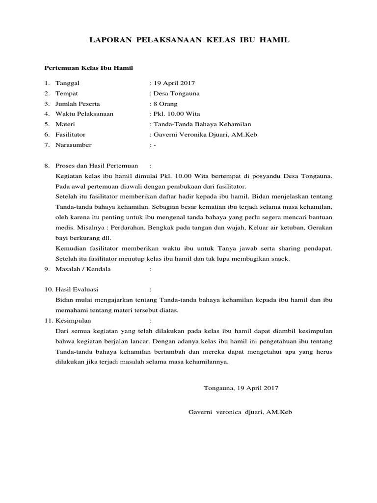 Laporan Pelaksanaan Kelas Ibu Hamil