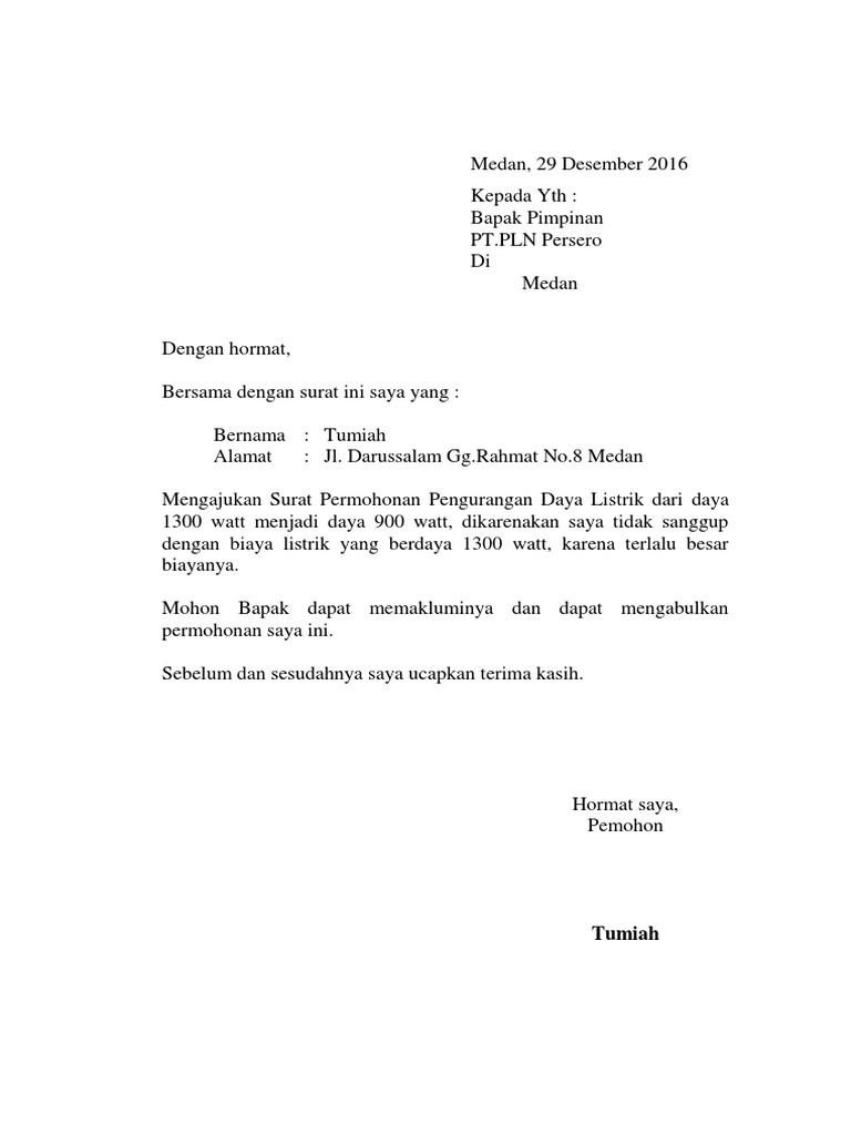 Surat Permohonan Pengurangan Daya Listrik Pdf