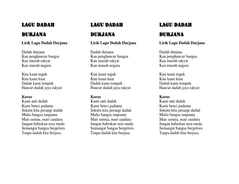 lirik lagu dadah durjana