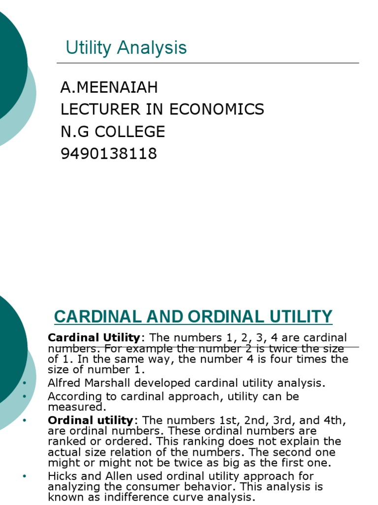 Utility Analysis: A.Meenaiah Lecturer in Economics N.G College ...