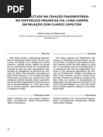A Incompletude Na Criação Fragmentária Do Espetáculo Prazer Da CIA. Luna Lunera Em Relação Com Clarice Lispector