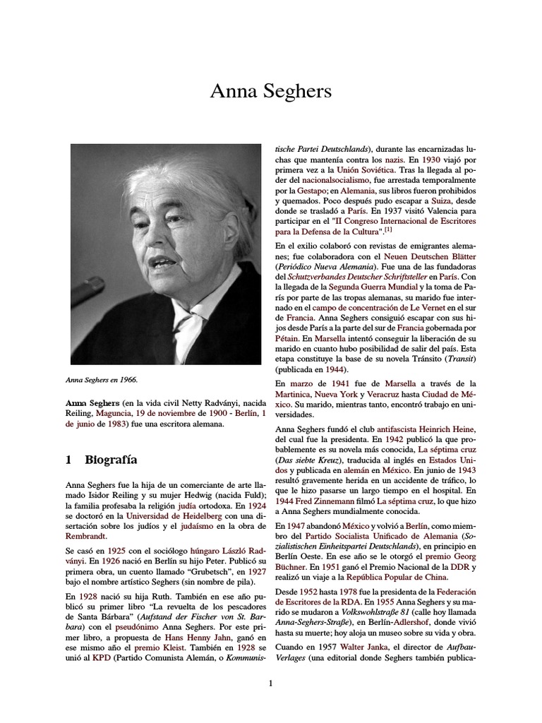 Biografía de Anna Seghers, escritora alemana | PDF | Personas | Emigrantes