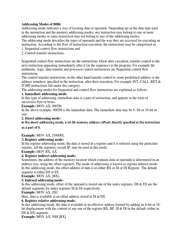 Addressing Modes of 8086 Explained | PDF | Computer Architecture ...