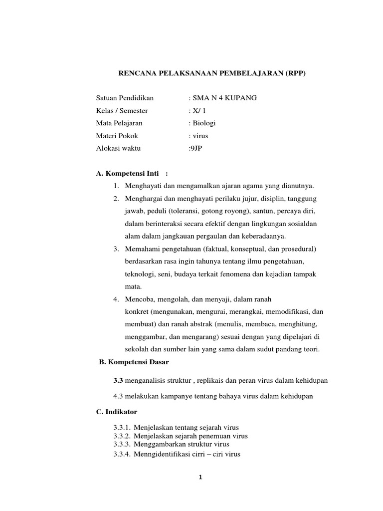 RPP Biologi: Virus dan Peranannya | PDF