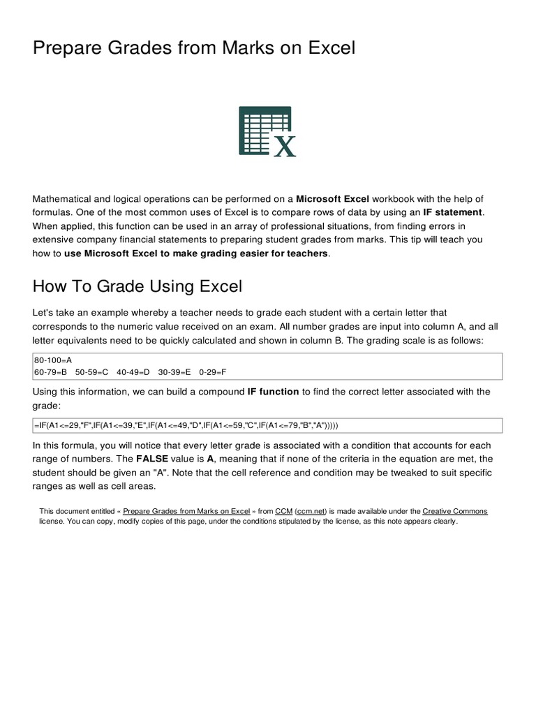 Grading Students Using Excel Formulas | PDF