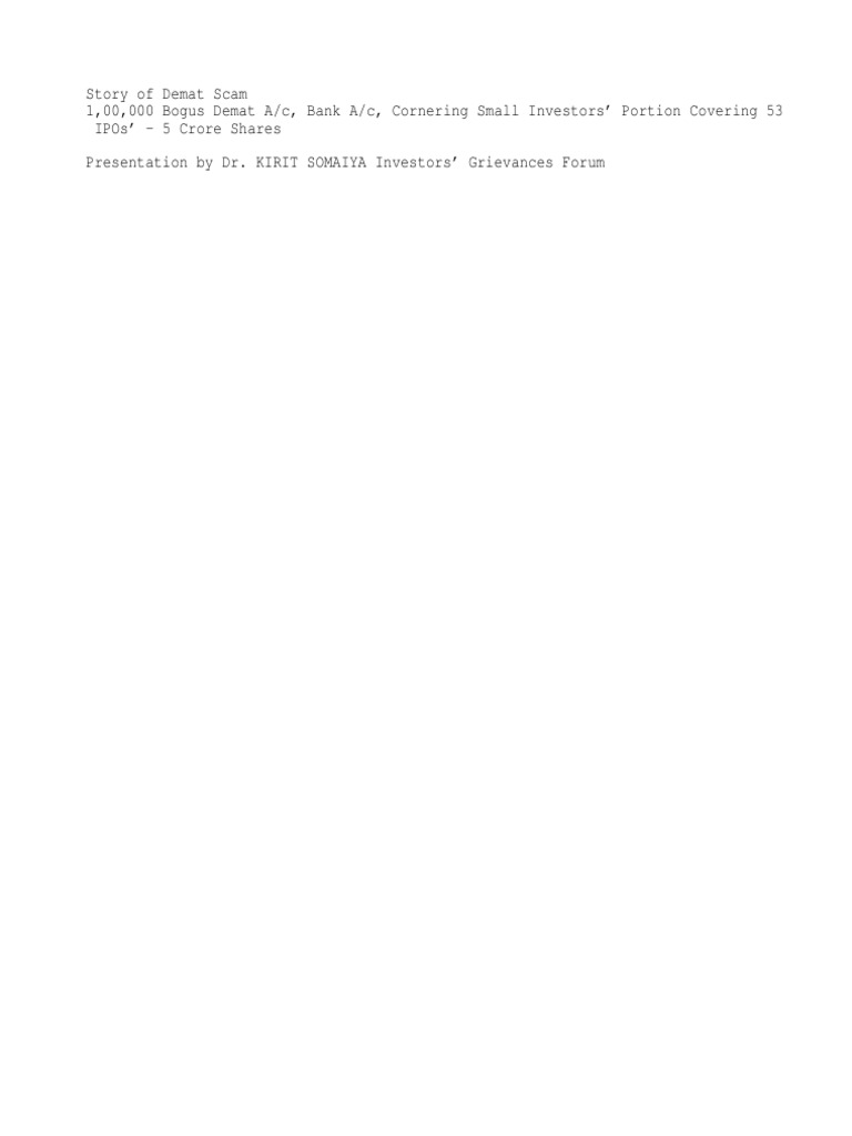 6585326 Story of Demat Scam  Reserve Bank Of India 