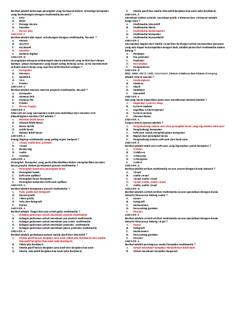 Soal Kisi Kisi Teori Kejuruan Smk Multimedia