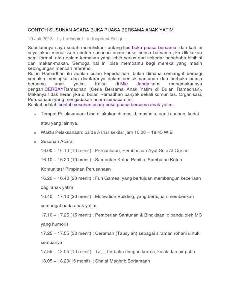Kumpulan Teks Mc Acara Buka Puasa Bersama Anak Yatim Terbaik Kumpulan Contoh Teks Mc