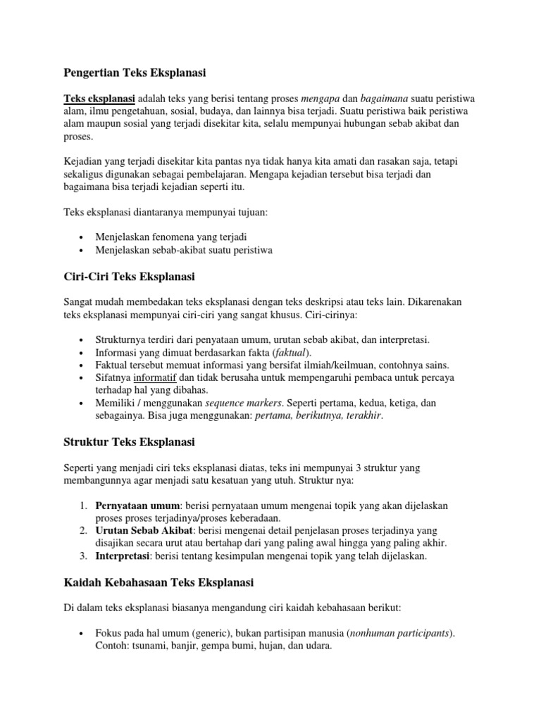 Pengertian Teks Eksplanasi