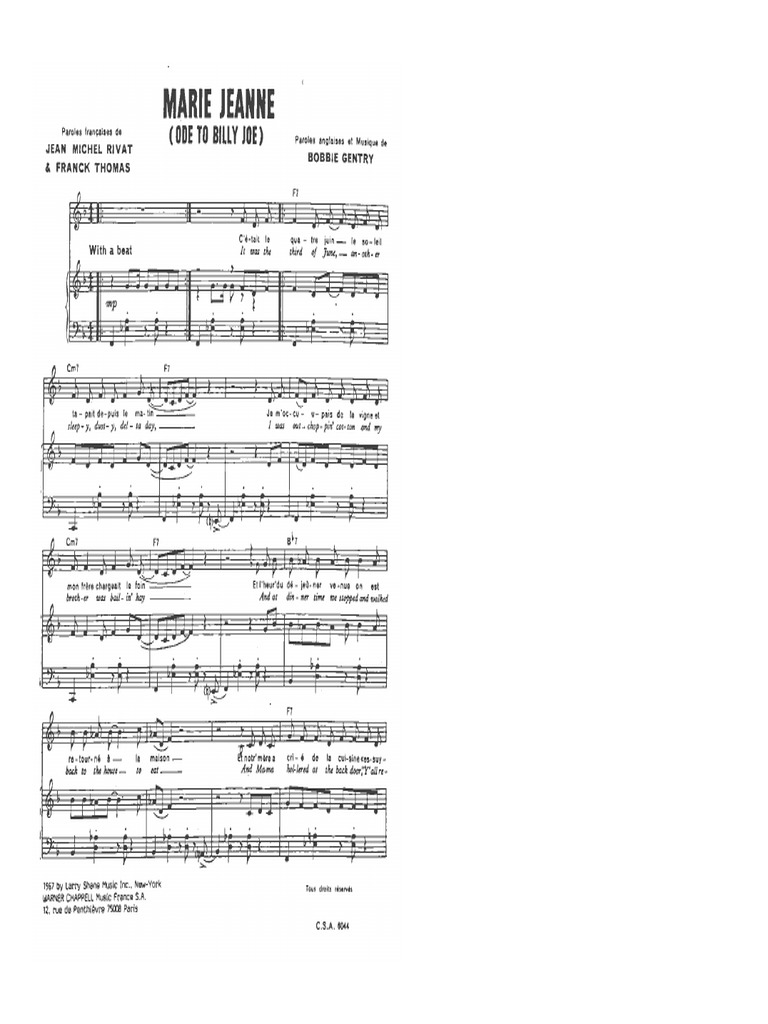 Marie Jeanne (Ode To Billie Joe) | PDF