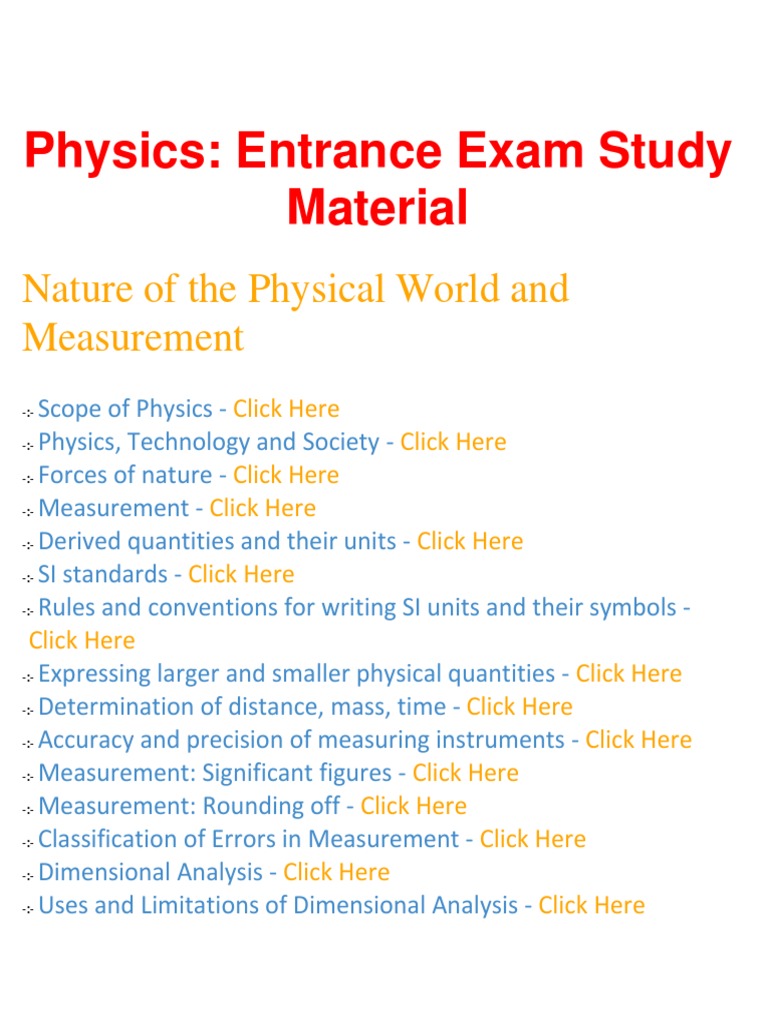 Physics Important Questions And Answers Entrance Exam Study
