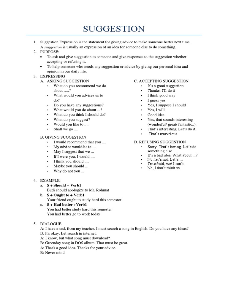 Suggestion and Offering