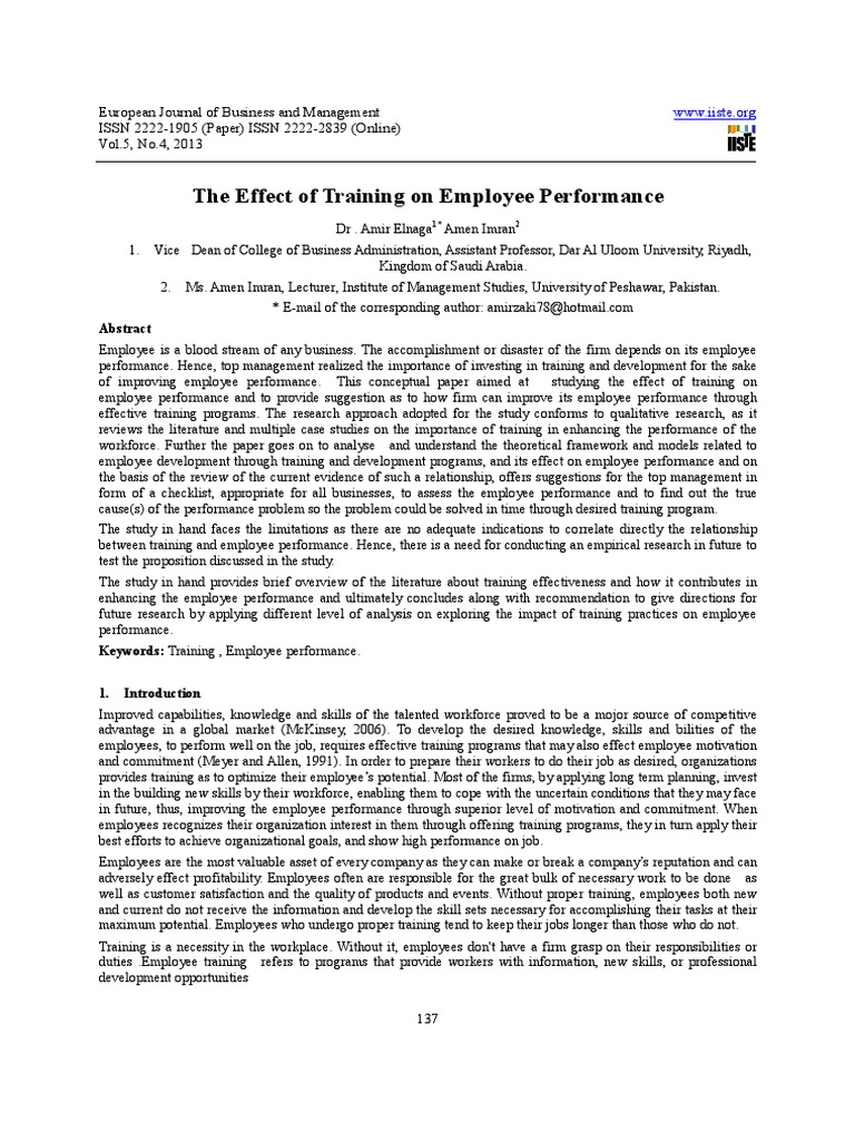 The Effect of Training On Employee Performance PDF | PDF