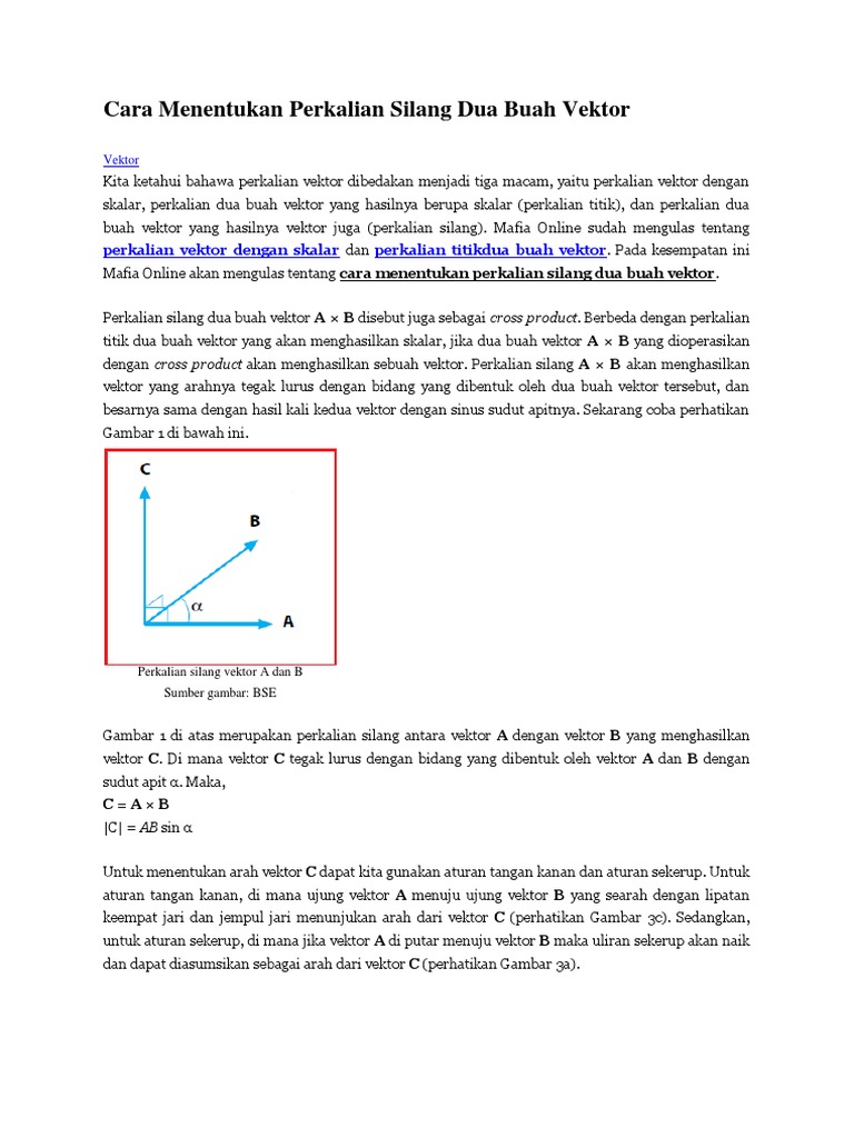 Cara Menentukan Perkalian Silang Dua Buah Vektor