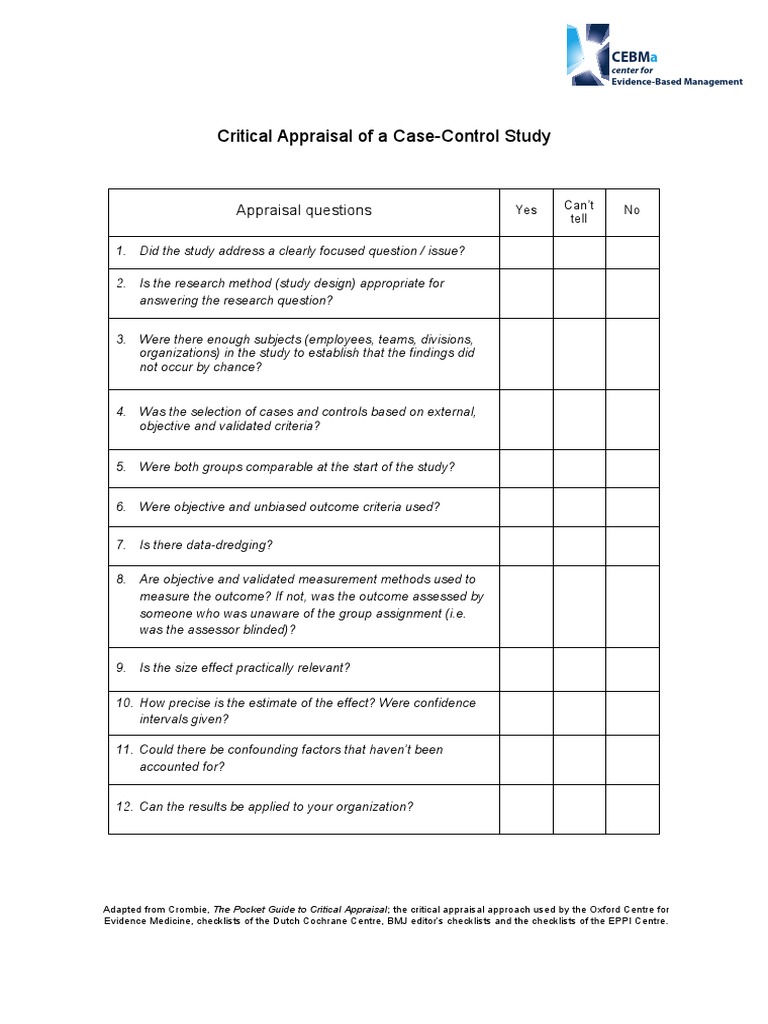 CriticalAppraisalQuestionsforaCaseControlStudy.pdf Evidence