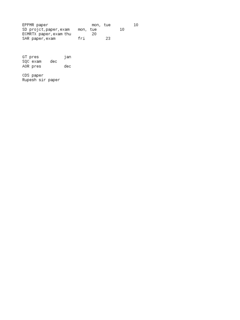 Exam and Paper Schedule Overview | PDF