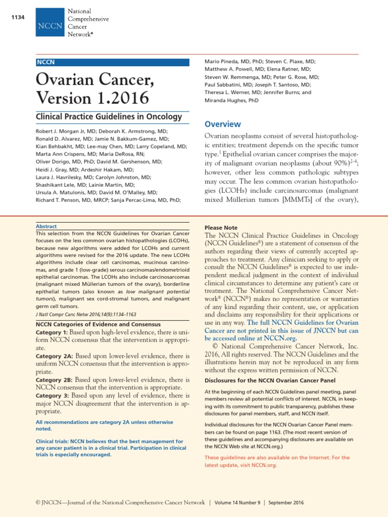 NCCN Ovarian Cancer, Version 1.2016 | Cáncer de ovarios ...